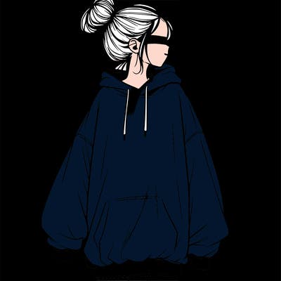 realistic girl with a oversized sweatshirt on and a bun