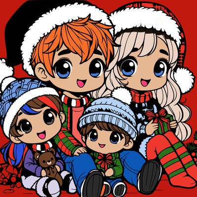 a cute family on christmas very realistic