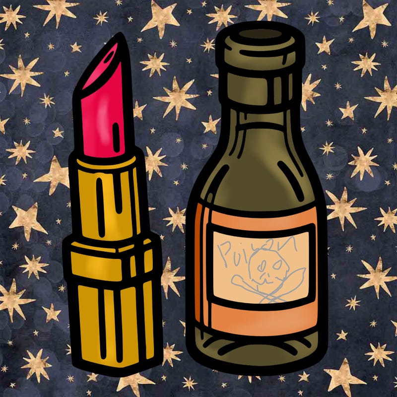 lipstick and wine bottle
