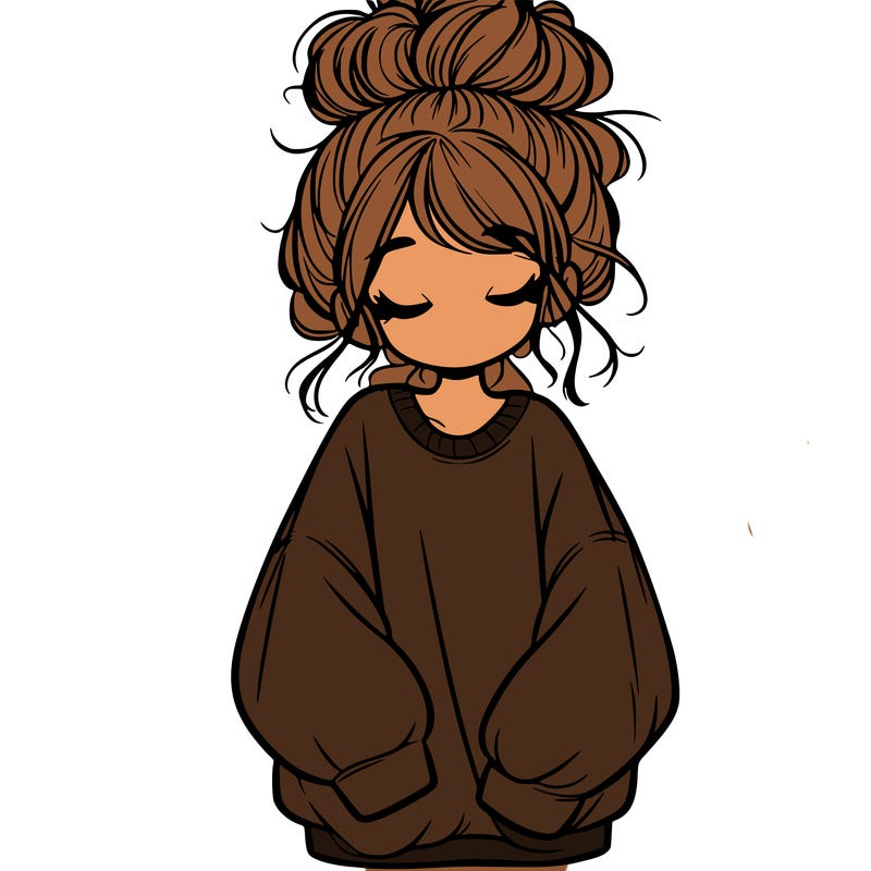 girl with baggy sweatshirt and messy bun