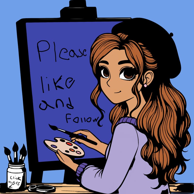 realistic girl artist painting a blank canvas