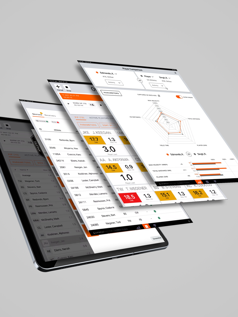 Vector Live app interface on iPad showing athlete performance data and comparisons