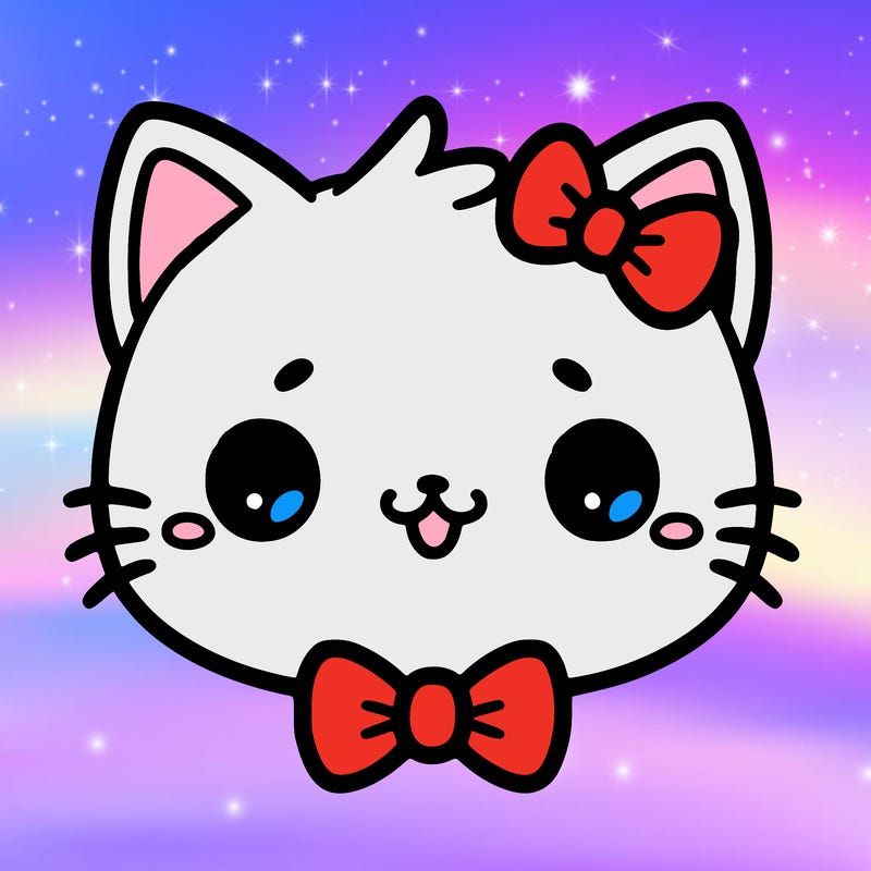 kawaii cat with a bow tie hanging from his ear