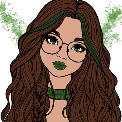 girl with long hair and freckles and glasses realistic