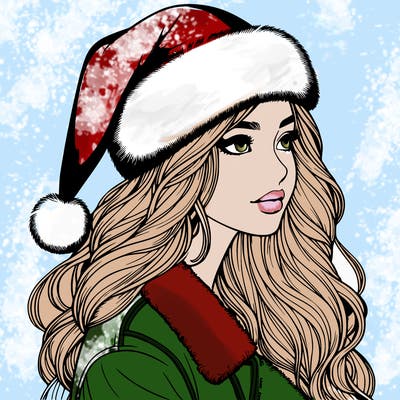 realistic girl in santa hat