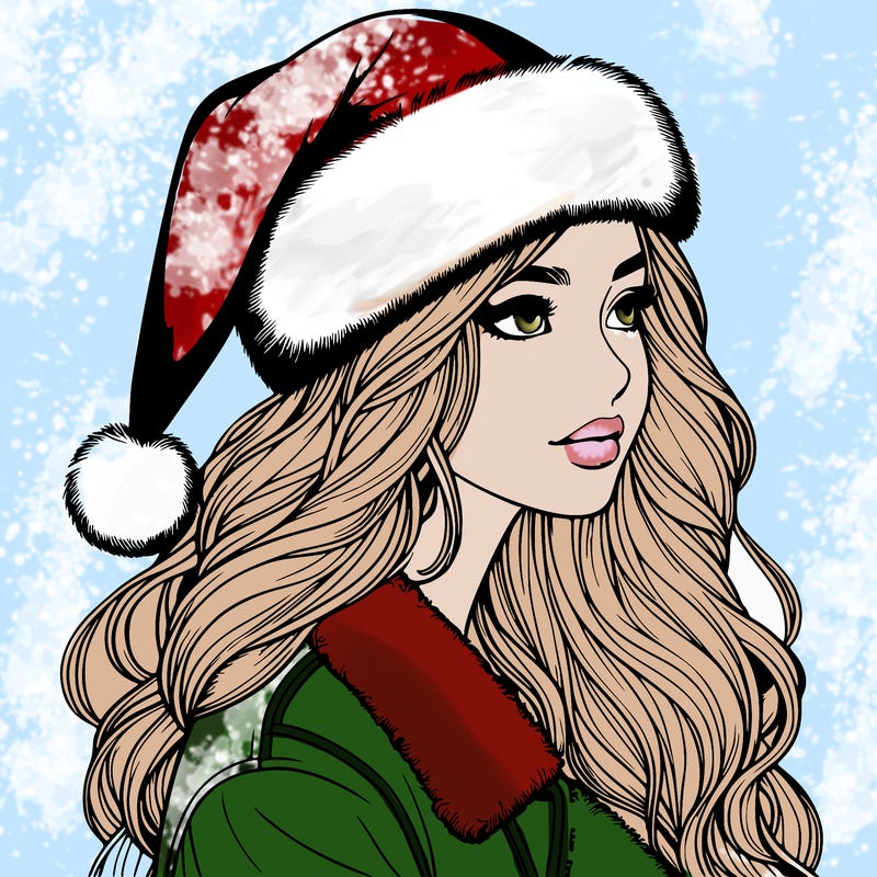 realistic girl in santa hat