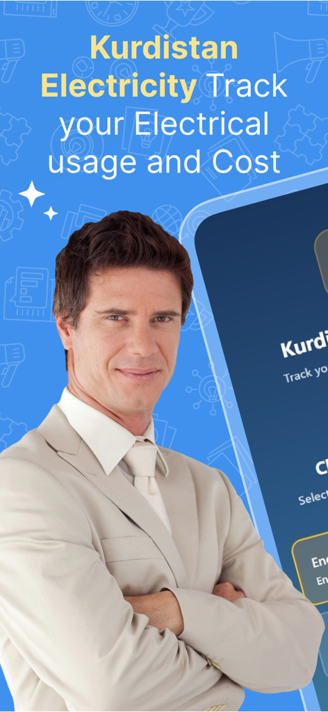 KRG Power app promotional screen showing Kurdistan electricity tracking features for usage and cost