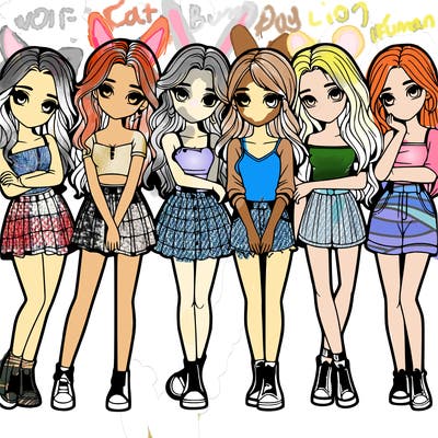 a group of girls realistic