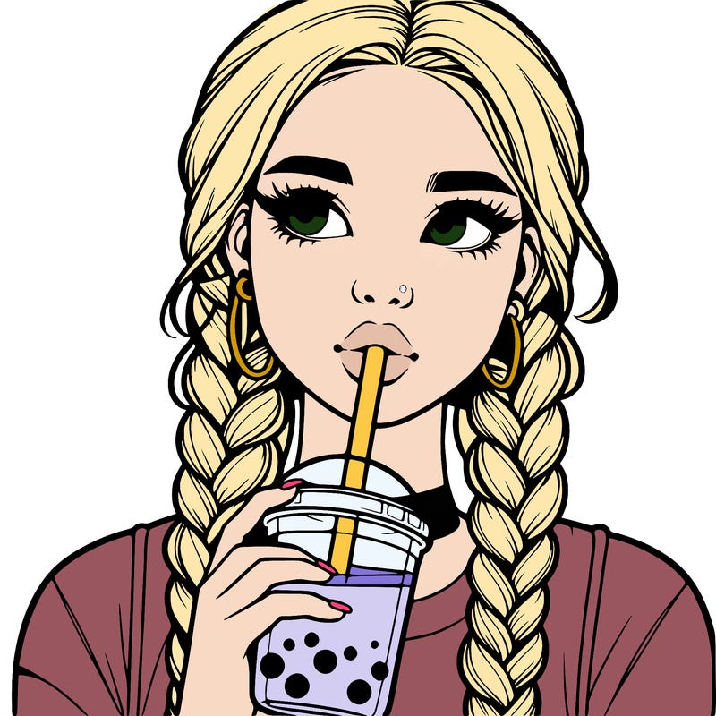 realistic girl with braided hair drinking boba
