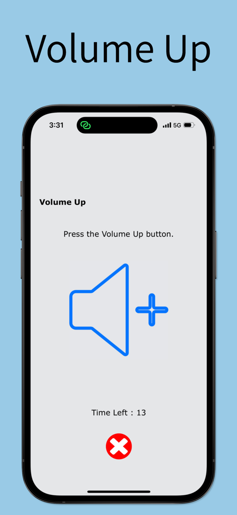 Hardware test screen for checking the volume up button on an iPhone