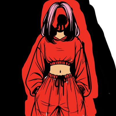 realistic girl faceless with baggy pants and a crop top