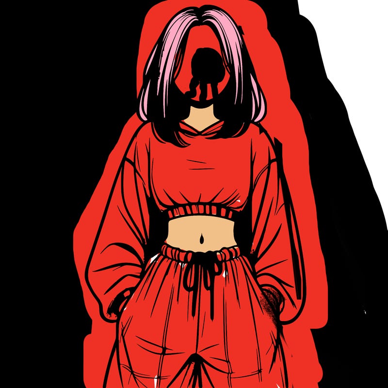 realistic girl faceless with baggy pants and a crop top