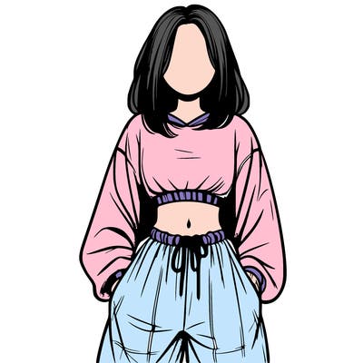 realistic girl faceless with baggy pants and a crop top