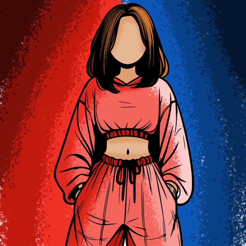 realistic girl faceless with baggy pants and a crop top