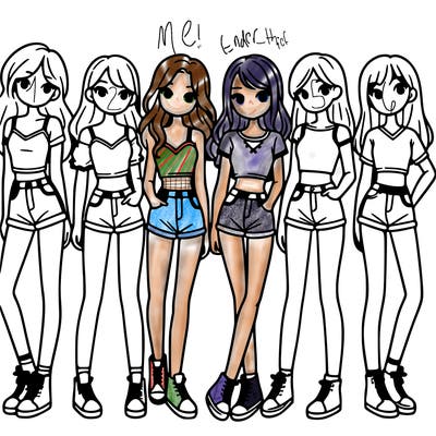 a group of girls wearing crop tops and shorts