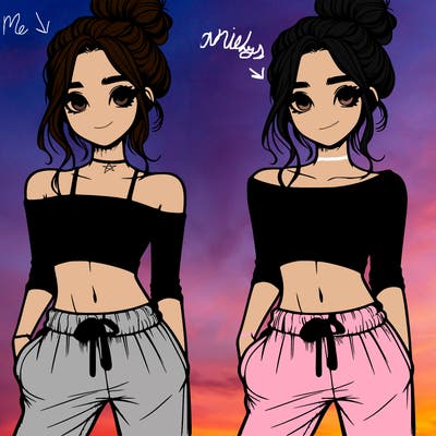 girl with croptop sweatpants hair in a bun realistic