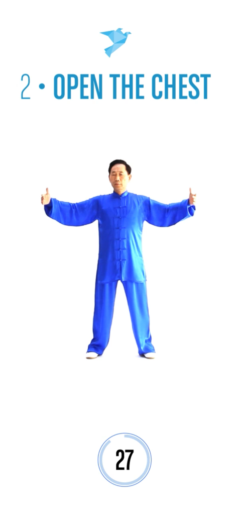 7 Minute Chi - Meditate & Move - Master Li demonstrating the Open the Chest Tai Chi movement in the 7 Minute Chi app