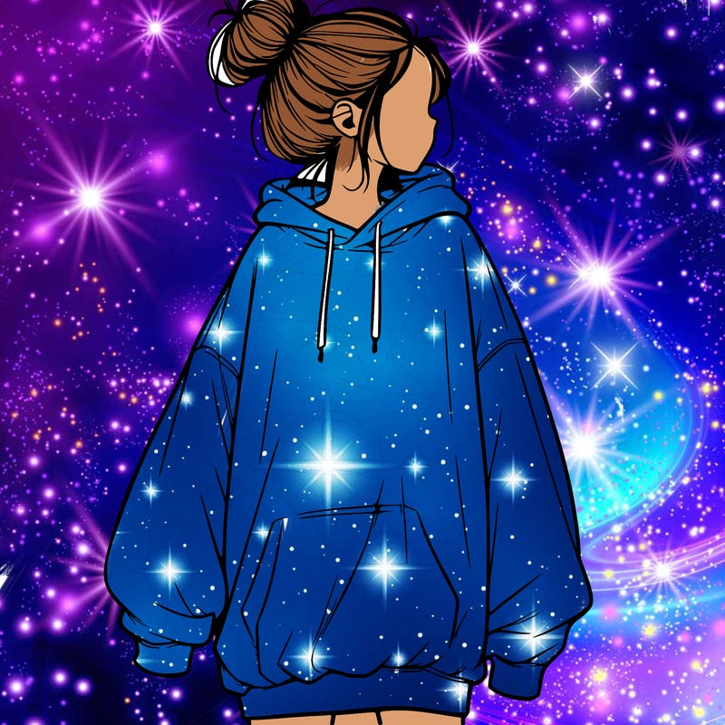 realistic girl with a oversized sweatshirt on and a bun