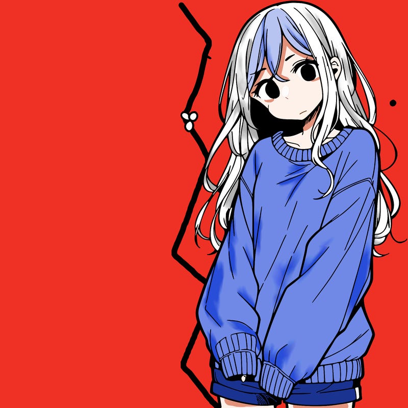 manga teen girl  in a sweater and baggy pants