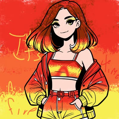 a realistic girl with a crop top and short shorts in an open jacket