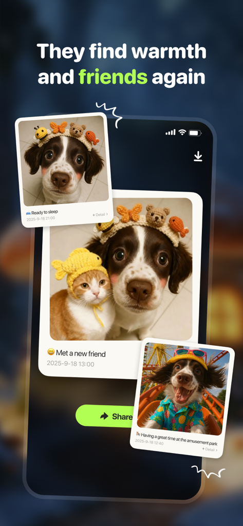 Furever - Pet in Heaven - AI generated photos of a pet dog making friends and visiting an amusement park in the afterlife