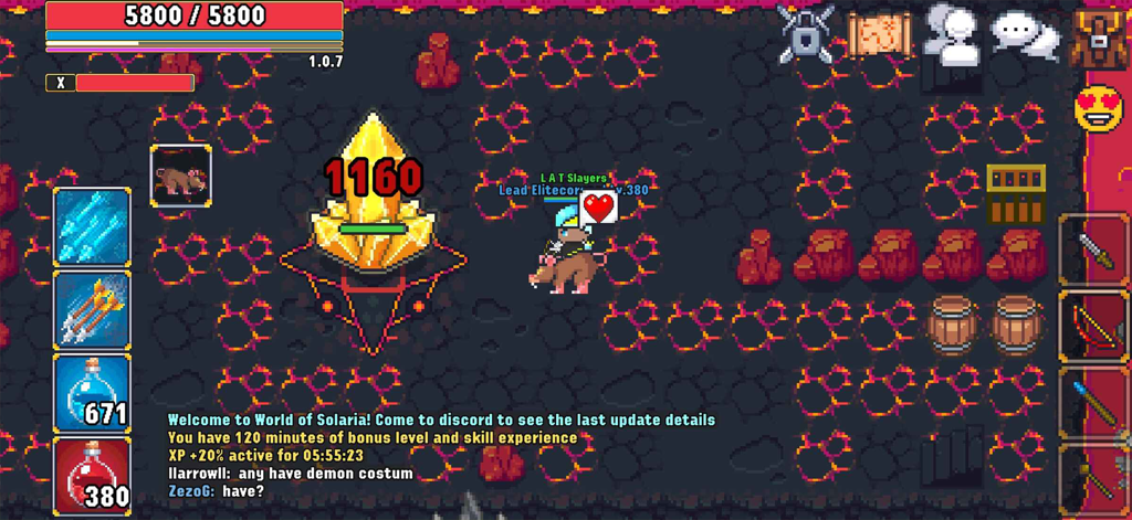 World of Solaria - MMORPG - Gameplay of World of Solaria MMORPG showing pixel art character combat and game interface