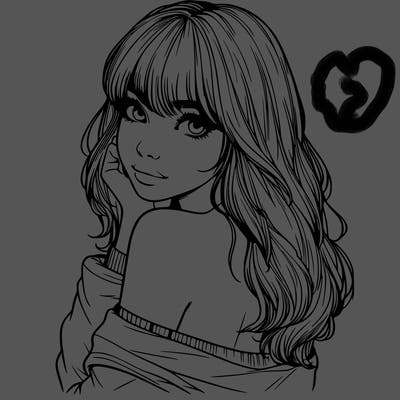 realistic girl with bangs looking over her shoulder