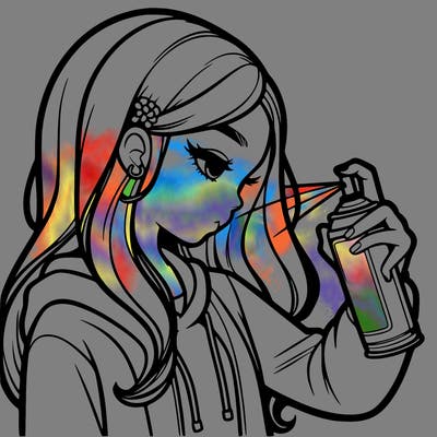a realistic girl spray painting