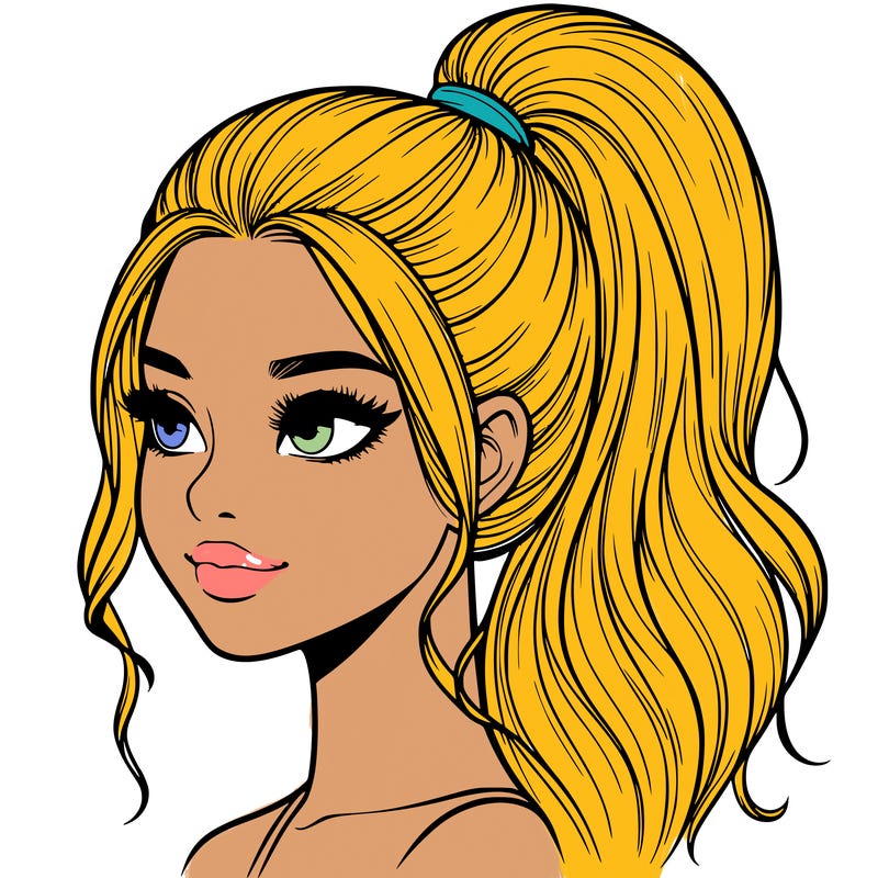 realistic girl with a high ponytail
