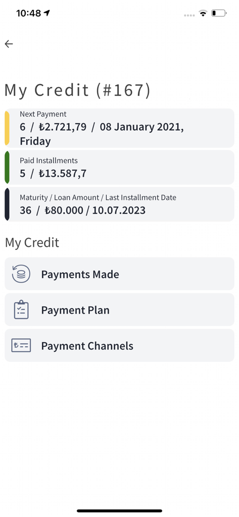 Renault PORT mobile app interface displaying car loan credit details and payment plan options