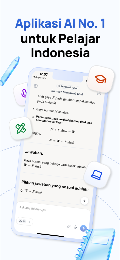 Supa AI - Supa AI mobile app interface showing the personal tutor feature solving a complex physics problem step by step.