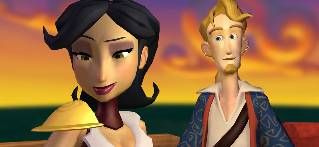 Tales of Monkey Island Ep 1 - Guybrush Threepwood y Elaine Marley en un barco al atardecer