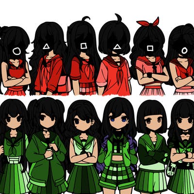 different anime girls in a row