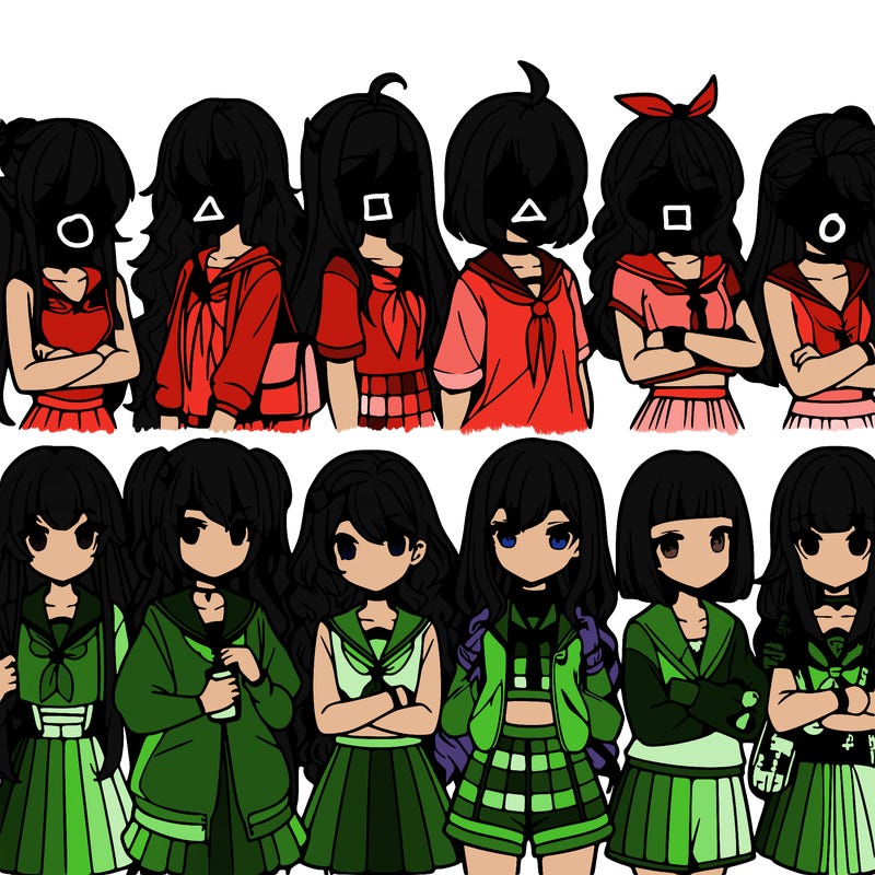 different anime girls in a row