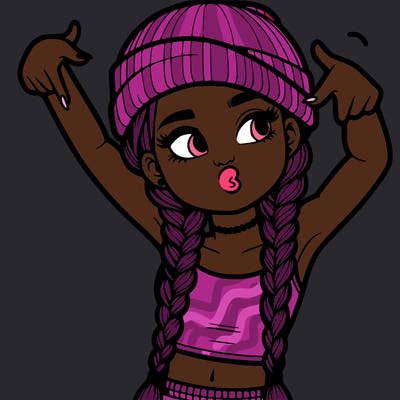 realistic teenage girl with braids and a beanie and crop top doing 🫶🏼