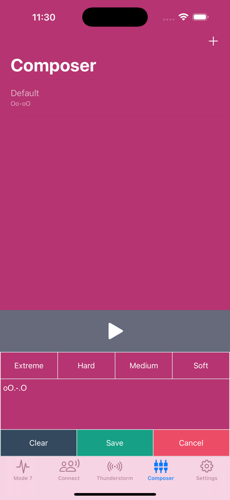 VibraTool - Vibrator Too‪l‬ - The composer interface of the VibraTool app where users can create custom vibration patterns with different intensity levels like extreme, hard, medium, and soft.