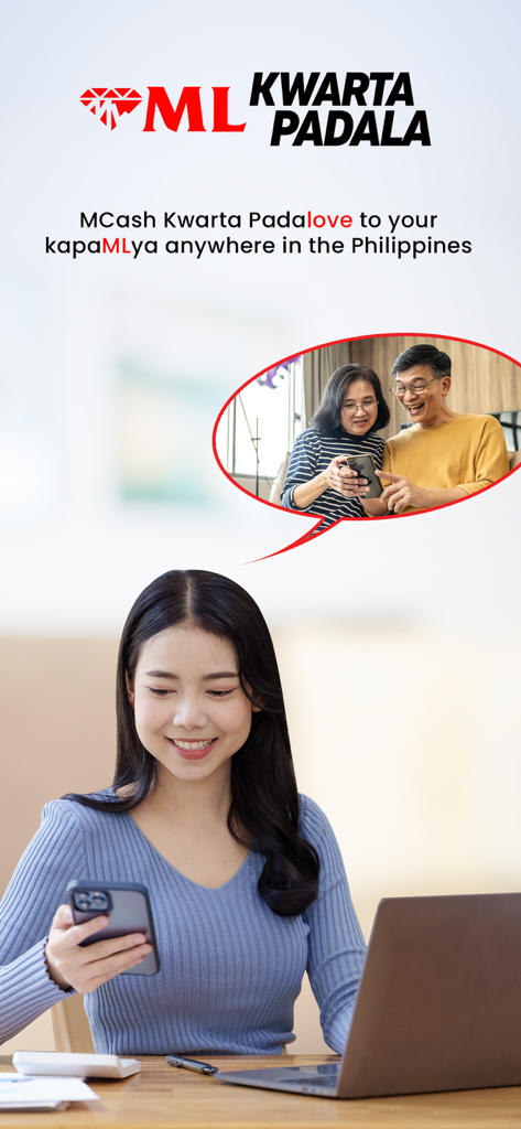 MCash-Wallet - Filipino woman sending money to her family in the Philippines using MCash Kwarta Padala