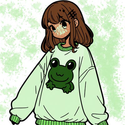 girl wearing frogging sweatshirt