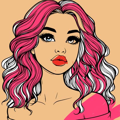 realistic girl with wavy hair and lips
