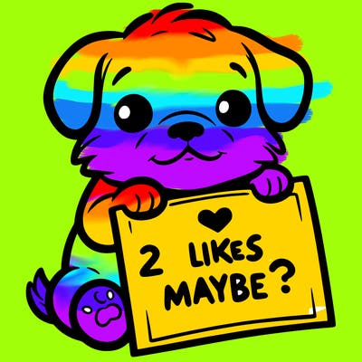 a puppy holding a sign that says 2 likes maybe?