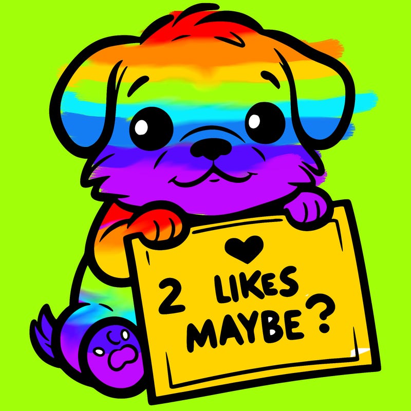 a puppy holding a sign that says 2 likes maybe?