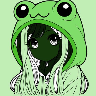 a pretty girl wearing a frog hoodie portrait with long hair