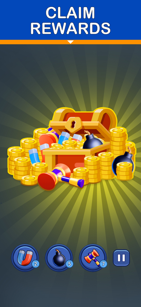 Reward screen for Shape Escape Block Puzzle showing a treasure chest filled with gold coins and game boosters