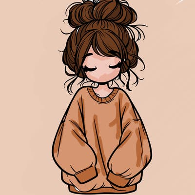 girl with baggy sweatshirt and messy bun