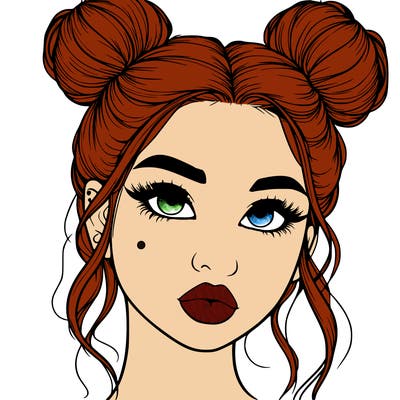 realistic girl with two buns on her hair and lips
