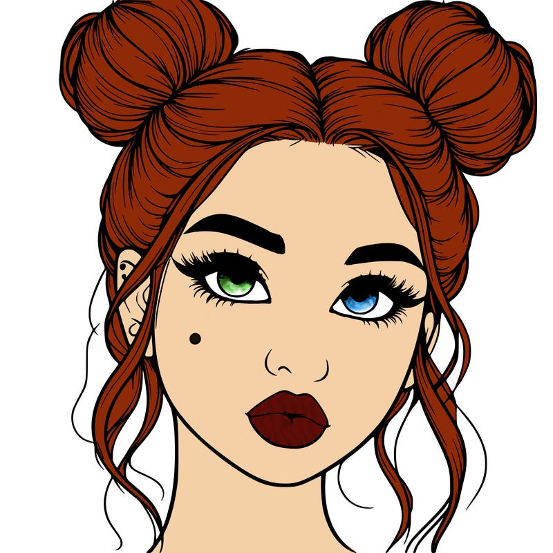 realistic girl with two buns on her hair and lips