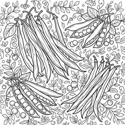 Explore the vibrant world of fresh produce with this delightful green beans and peas coloring page. Featuring intricate details of pods, peas, and leafy vines, it offers a relaxing and engaging artistic journey.