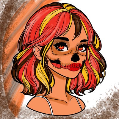 realistic girl with skull