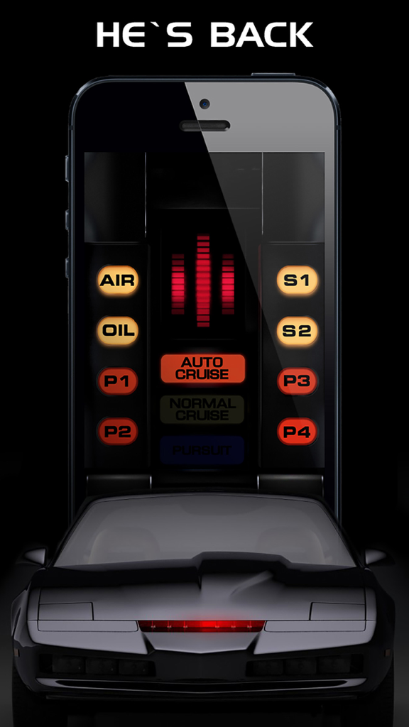 Réplica del tablero KITT de Knight Rider en una pantalla móvil con visualizador de voz y controles del coche