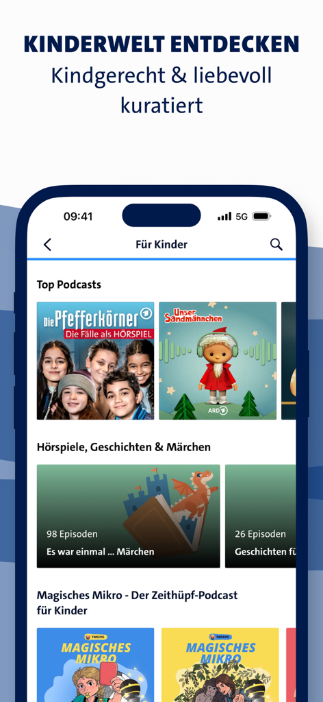 ARD Audiothek - ARD Audiothek mobile App zeigt deutsche Podcasts und Hörbücher für Kinder an
